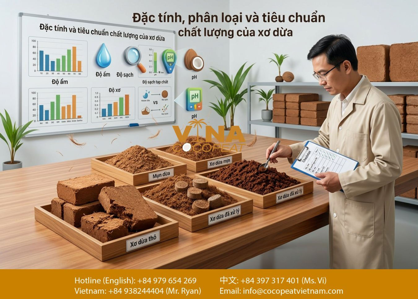 Đặc tính và tiêu chuẩn chất lượng của xơ dừa mụn dừa dùng làm giá thể trồng cây