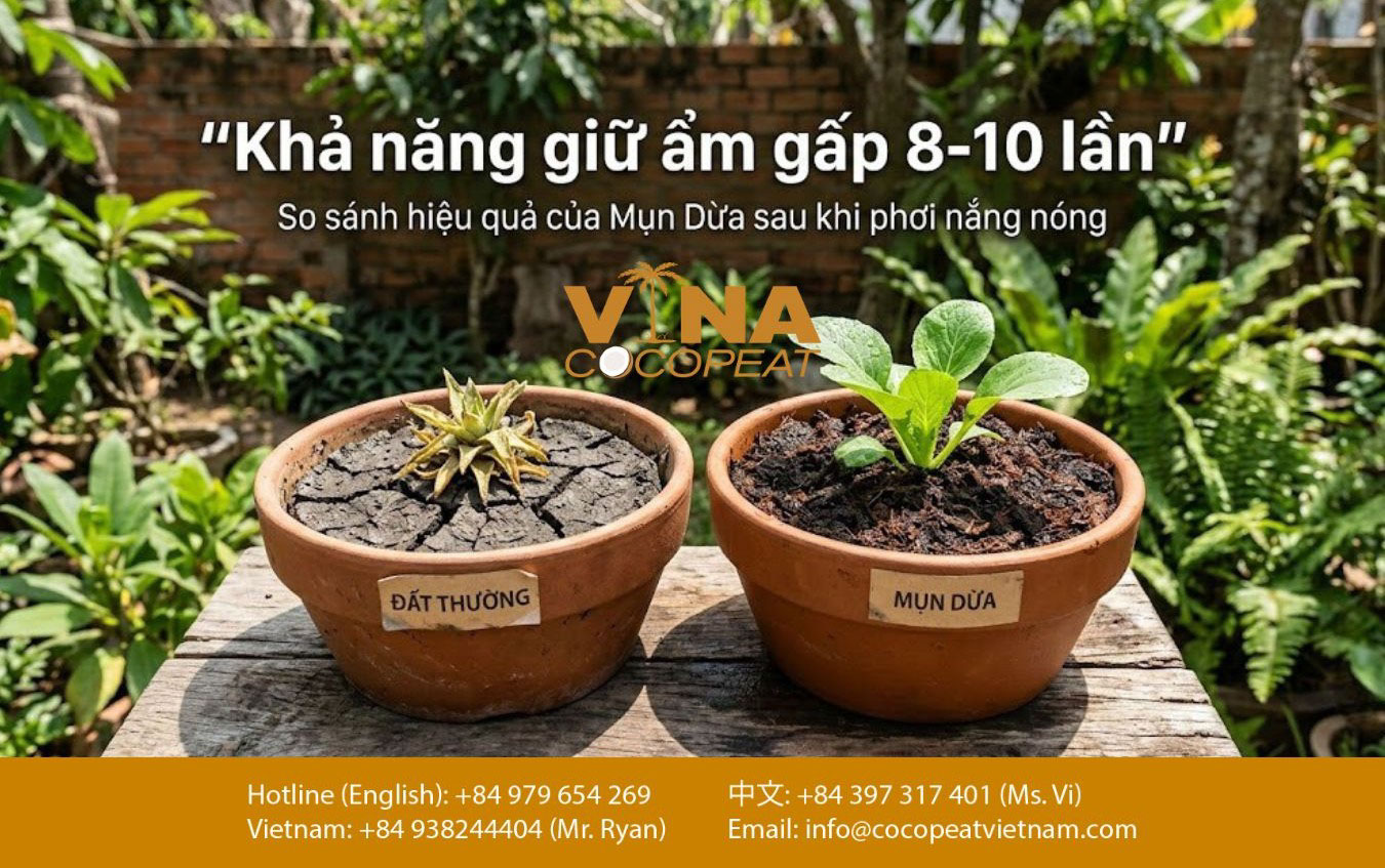 Mụn dừa coco peat giữ ẩm tốt hơn đất thường, giúp cây phát triển khỏe.