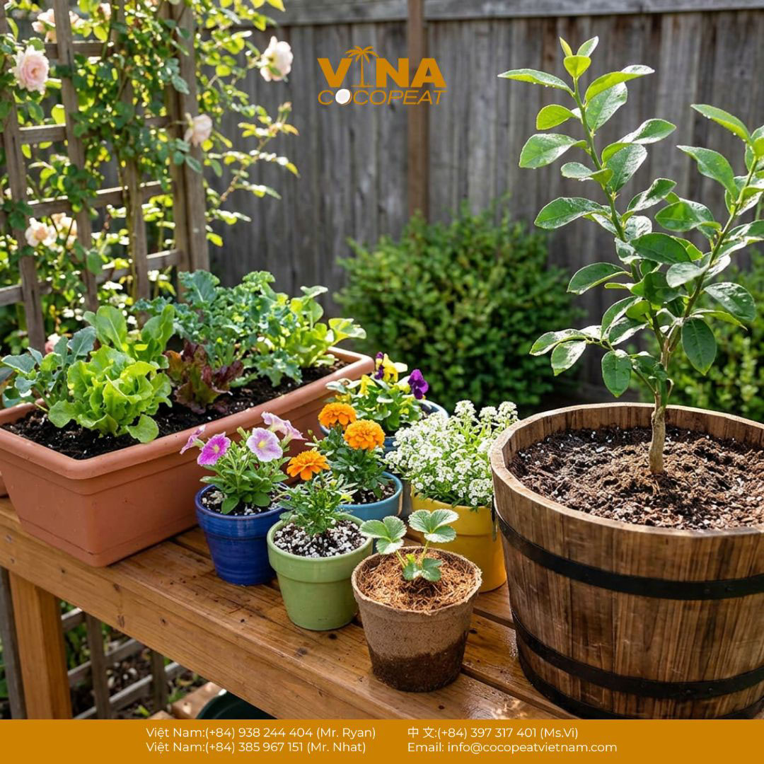 Trộn xơ dừa với đất và perlite để làm giá thể trồng cây