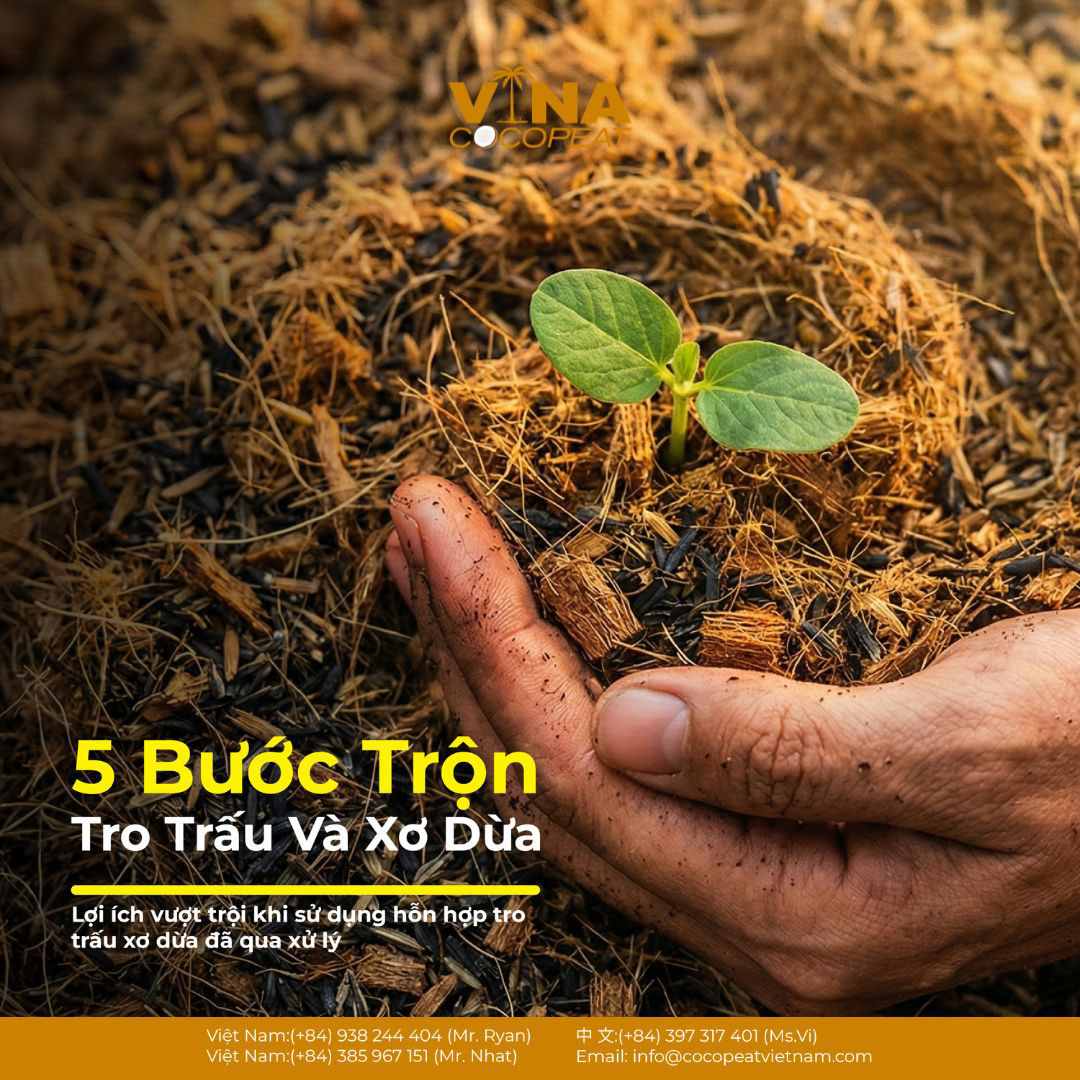 Cây con phát triển trên hỗn hợp xơ dừa và tro trấu tơi xốp giàu độ thoáng khí