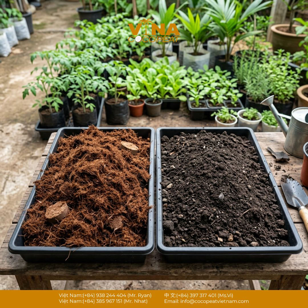 So sánh viên nén xơ dừa và đất trồng truyền thống trong khay ươm cây