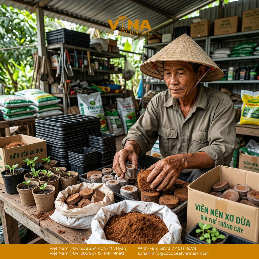 Hướng dẫn sử dụng viên nén xơ dừa để ươm hạt và trồng cây con trong khay