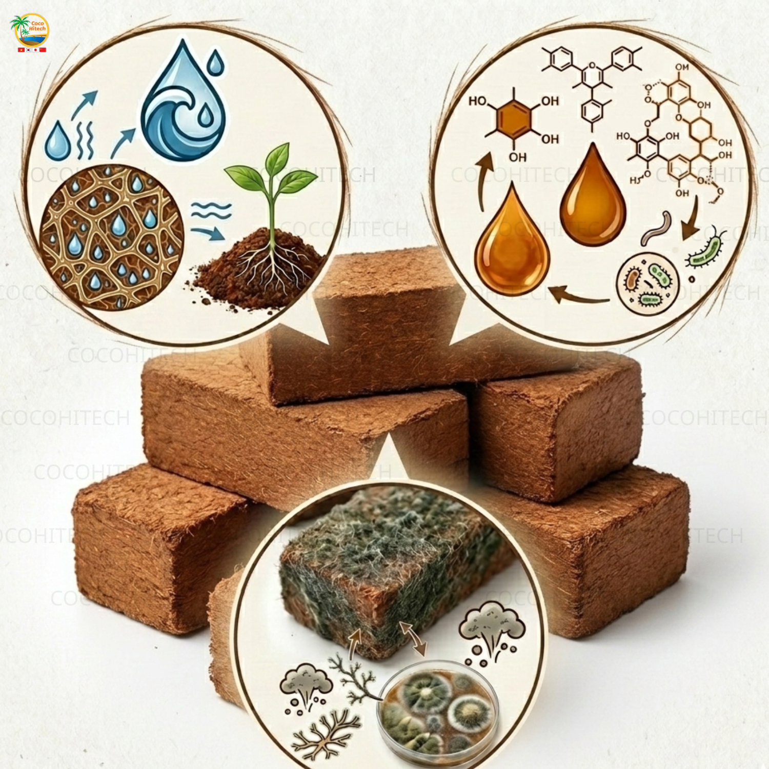 Đặc điểm của viên nén xơ dừa chưa xử lý