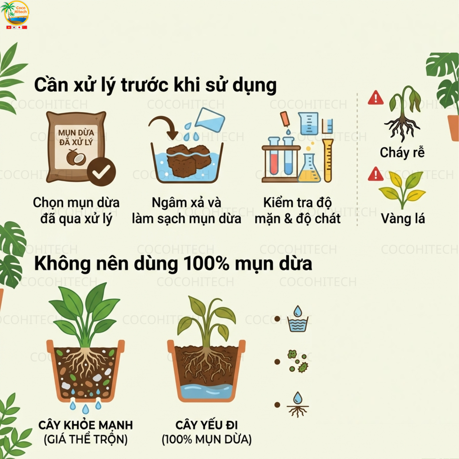 Lưu ý khi sử dụng giá thể mụn dừa