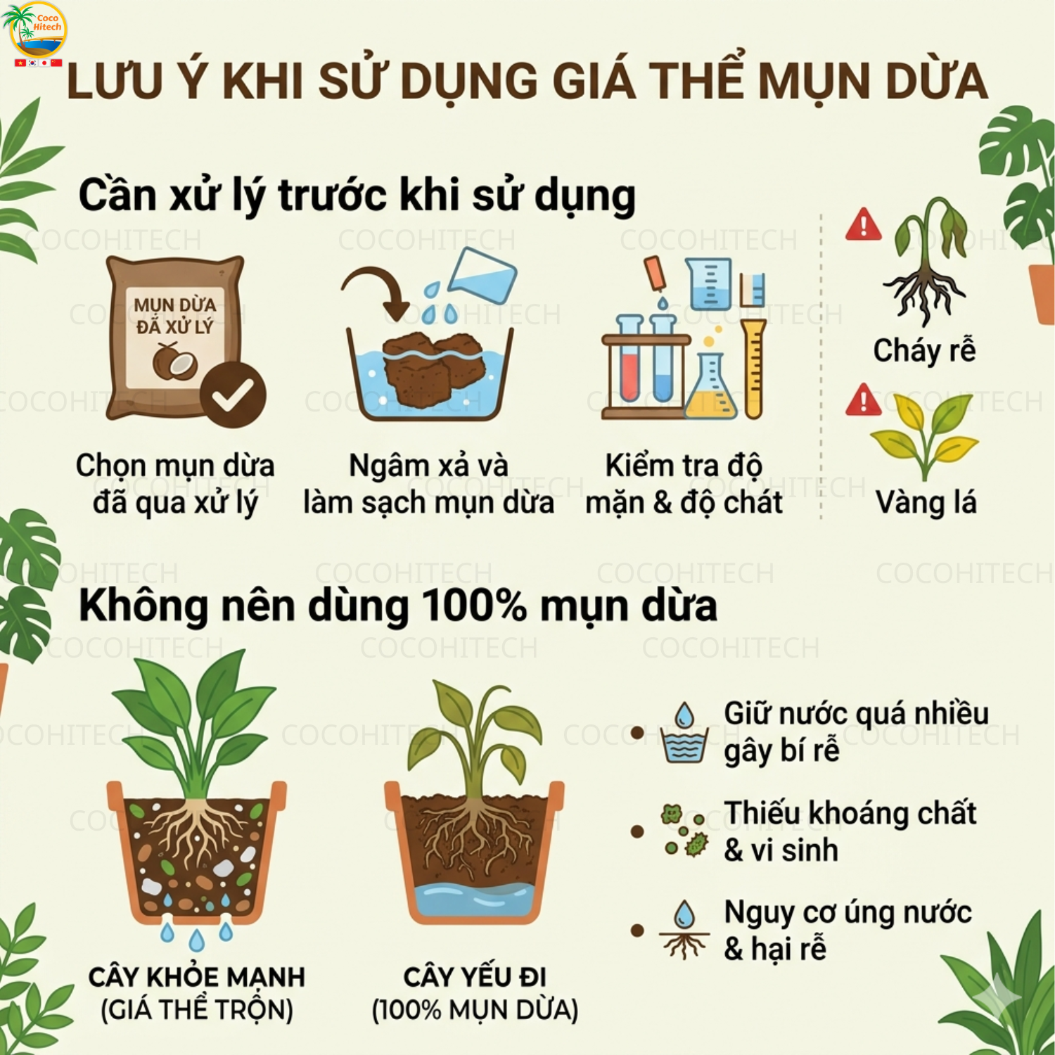 Lưu ý khi sử dụng giá thể mụn dừa