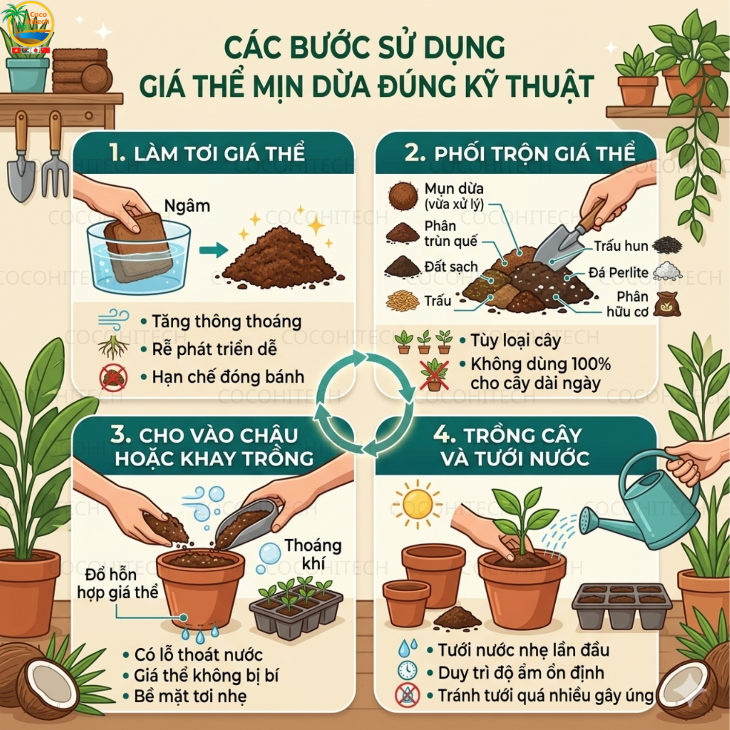 Các Bước Sử Dụng Giá Thể Mụn Dừa Đúng Kỹ Thuật
