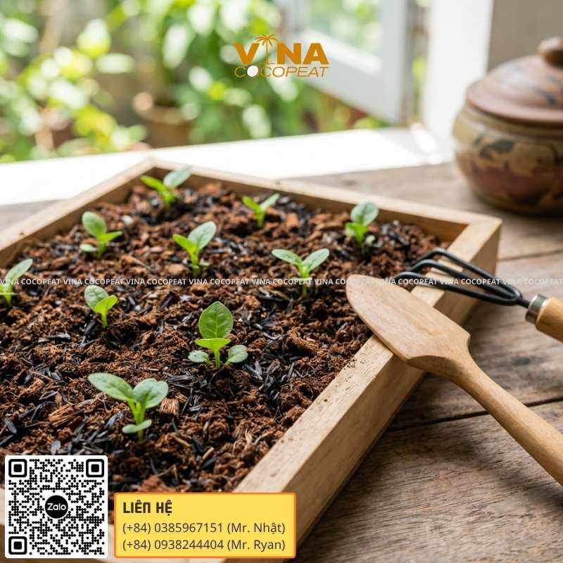 Giá thể mụn dừa trồng rau mồng tơi