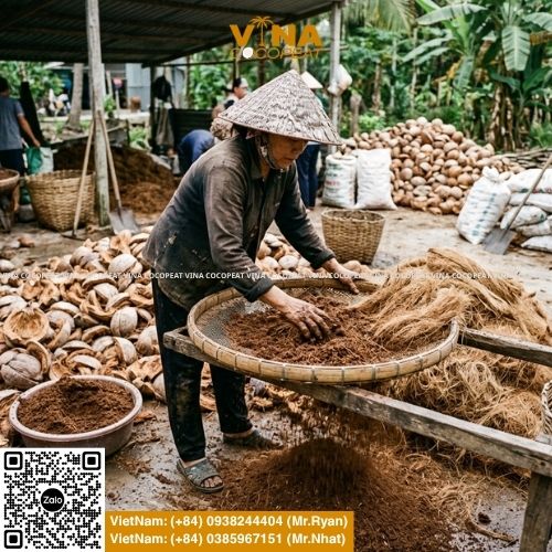 Hướng dẫn 7 bước biến mụn dừa thành phân bón hữu cơ tại nhà: thu gom, khử Tanin, xử lý Lignin, bổ sung Trichoderma, ủ hoai và phối trộn cho cây trồng.