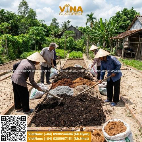 Nông dân cải tạo đất pha cát bằng chất hữu cơ giúp tăng độ tơi xốp và giữ dinh dưỡng cho cây trồng