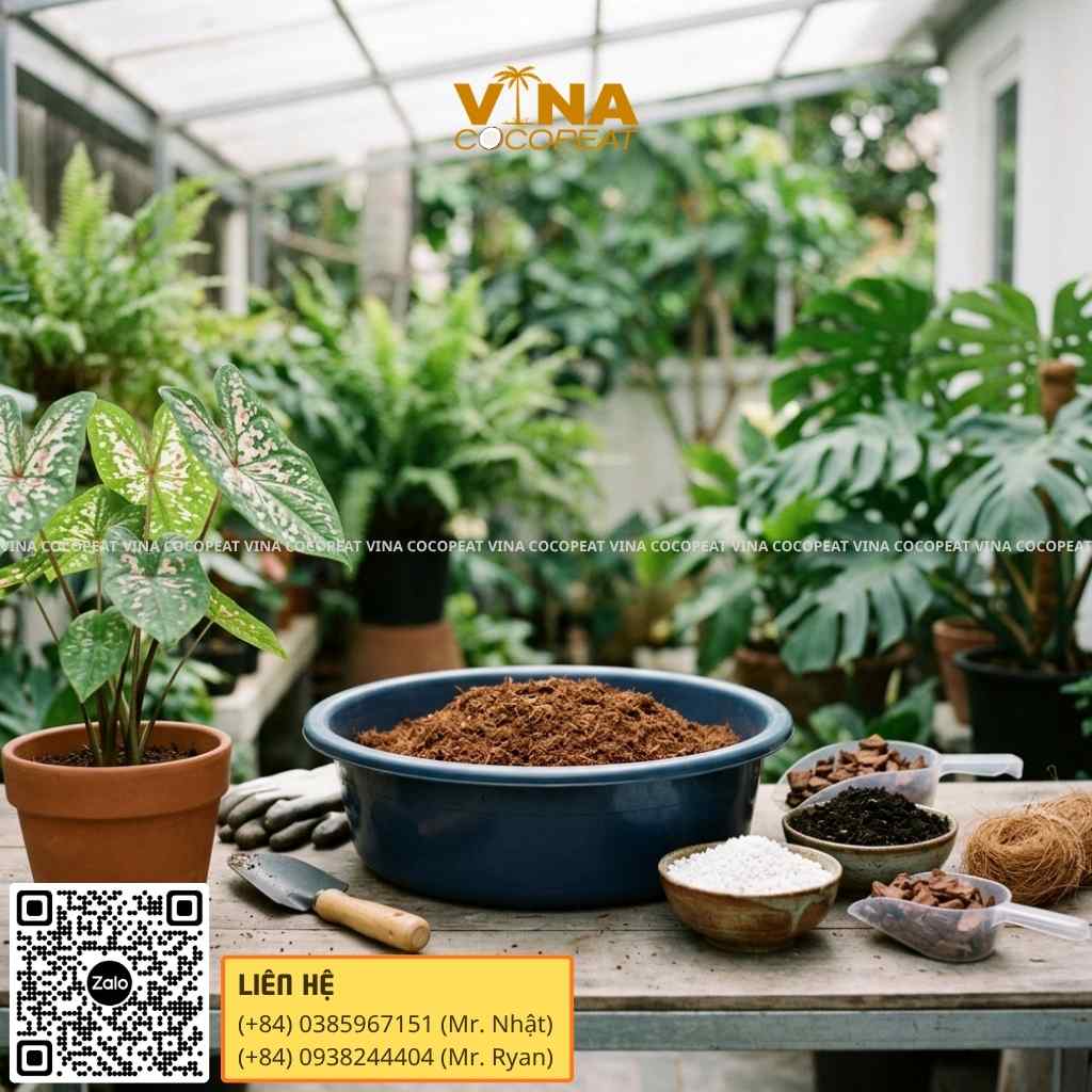 Chuẩn bị giá thể mụn dừa trồng cây lá môn
