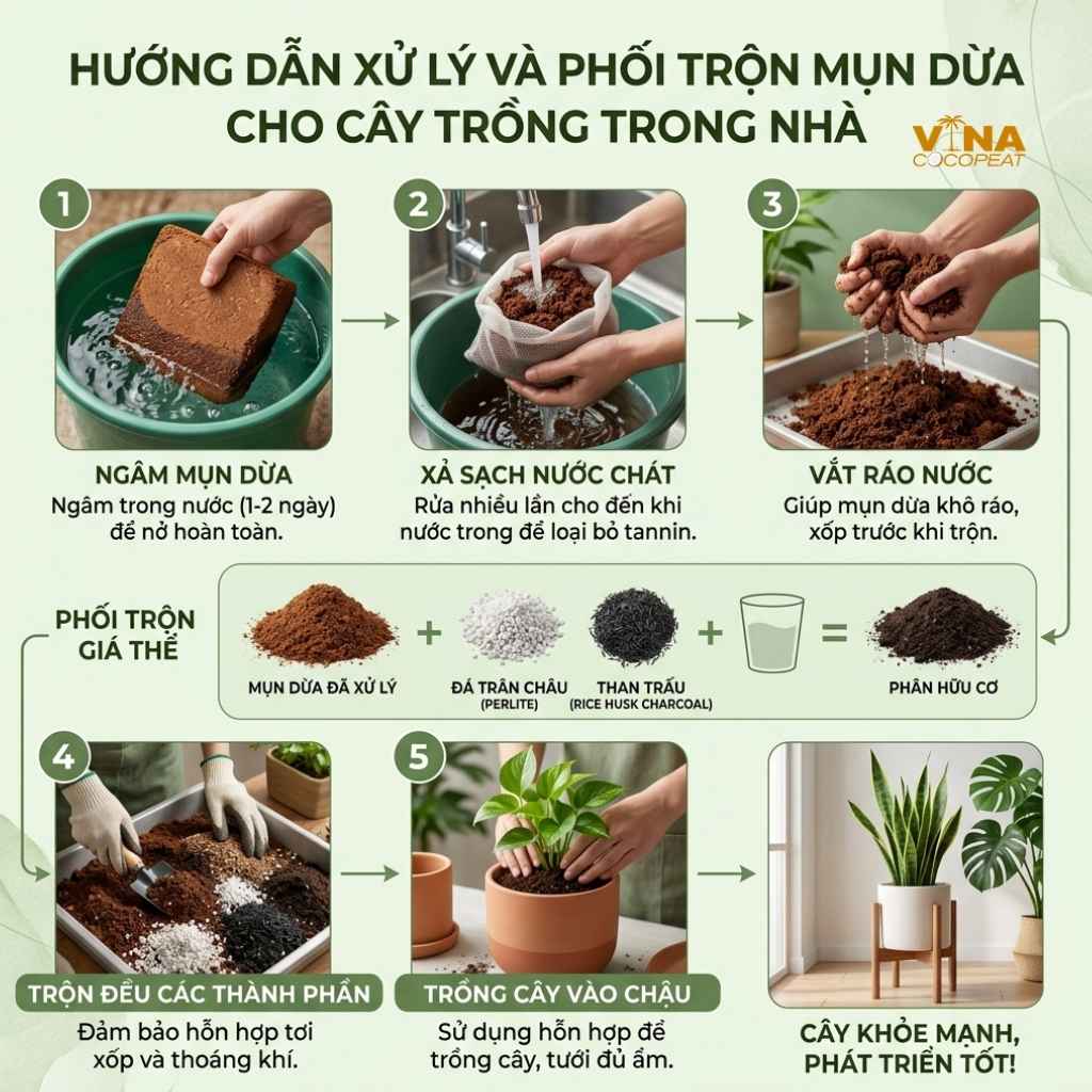 Hướng dẫn xử lý và phối trộn mụn dừa đúng cách (bao mụn dừa, mụn dừa đóng bao)