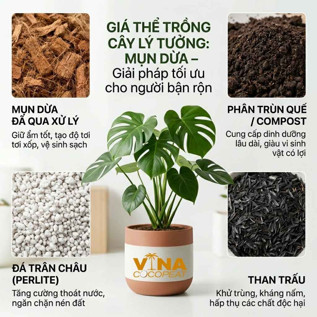 Giá thể trồng cây lý tưởng: Mụn dừa – Giải pháp tối ưu cho người bận rộn