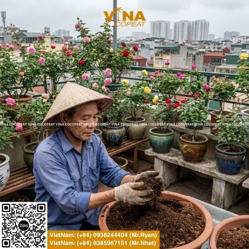 Đất trồng hoa hồng trộn sẵn cho chậu hoa hồng trên sân thượng