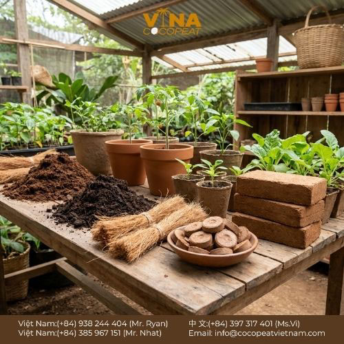 Khám phá 7 lợi ích của giá thể xơ dừa cho vườn hữu cơ: giữ ẩm, thoáng khí, sạch bệnh, hỗ trợ rễ khỏe và canh tác bền vững.