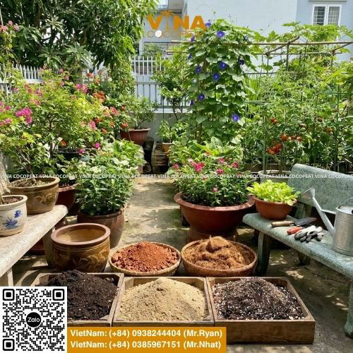 Giá thể phối trộn đất trồng cây gồm mụn dừa và đất hữu cơ