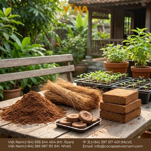 Khám phá 7 lợi ích của giá thể xơ dừa cho vườn hữu cơ: giữ ẩm, thoáng khí, sạch bệnh, hỗ trợ rễ khỏe và canh tác bền vững.