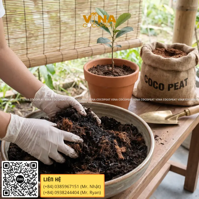 Mụn dừa trồng cây đã xử lý dùng phối trộn giá thể cho hoa mộc lan trong chậu