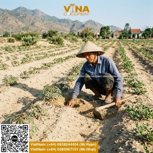 Nông dân chăm sóc cây trồng phù hợp với đất cát trên ruộng cát khô