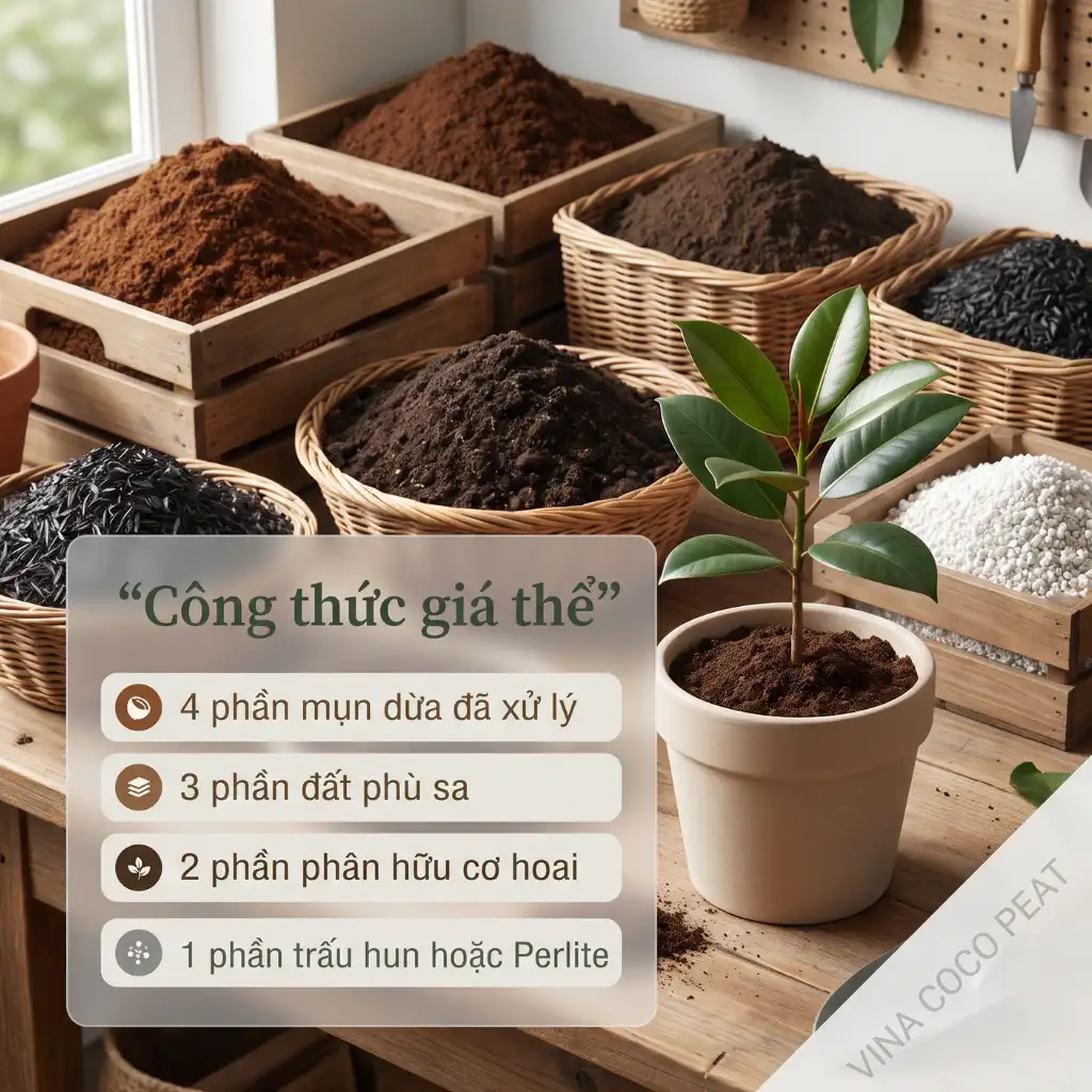 Trồng hoa mộc lan trong chậu với giá thể mụn dừa đã xử lý giúp cây thoát nước tốt