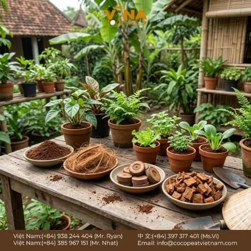 Khám phá 7 cách trồng cây bằng xơ dừa hiệu quả cho người mới: ươm hạt, trộn đất, trồng rau sạch, thủy canh và tái sử dụng giá thể.