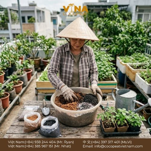 Khám phá 7 cách trồng cây bằng xơ dừa hiệu quả cho người mới: ươm hạt, trộn đất, trồng rau sạch, thủy canh và tái sử dụng giá thể.