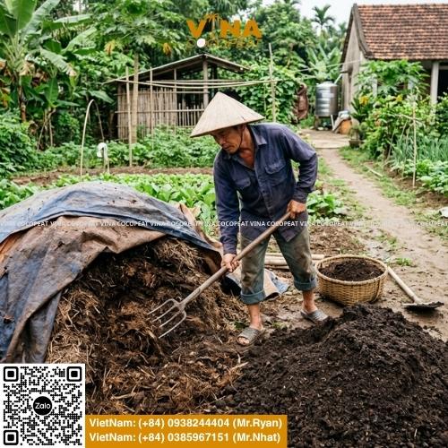 Hướng dẫn 7 bước biến mụn dừa thành phân bón hữu cơ tại nhà: thu gom, khử Tanin, xử lý Lignin, bổ sung Trichoderma, ủ hoai và phối trộn cho cây trồng.