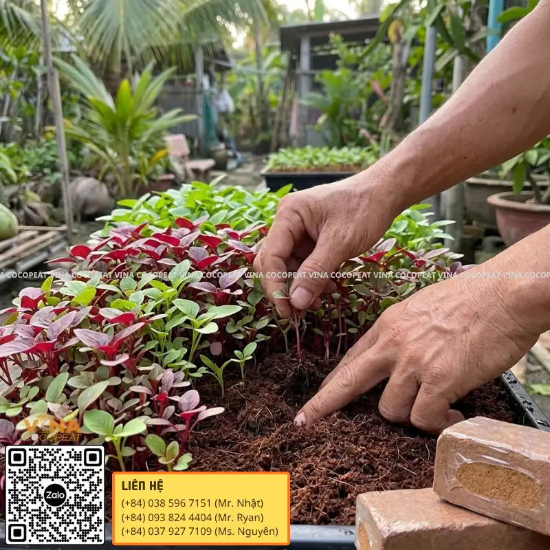 Tỉa thưa và chăm sóc rau dền trồng bằng mụn dừa ép khối 500g