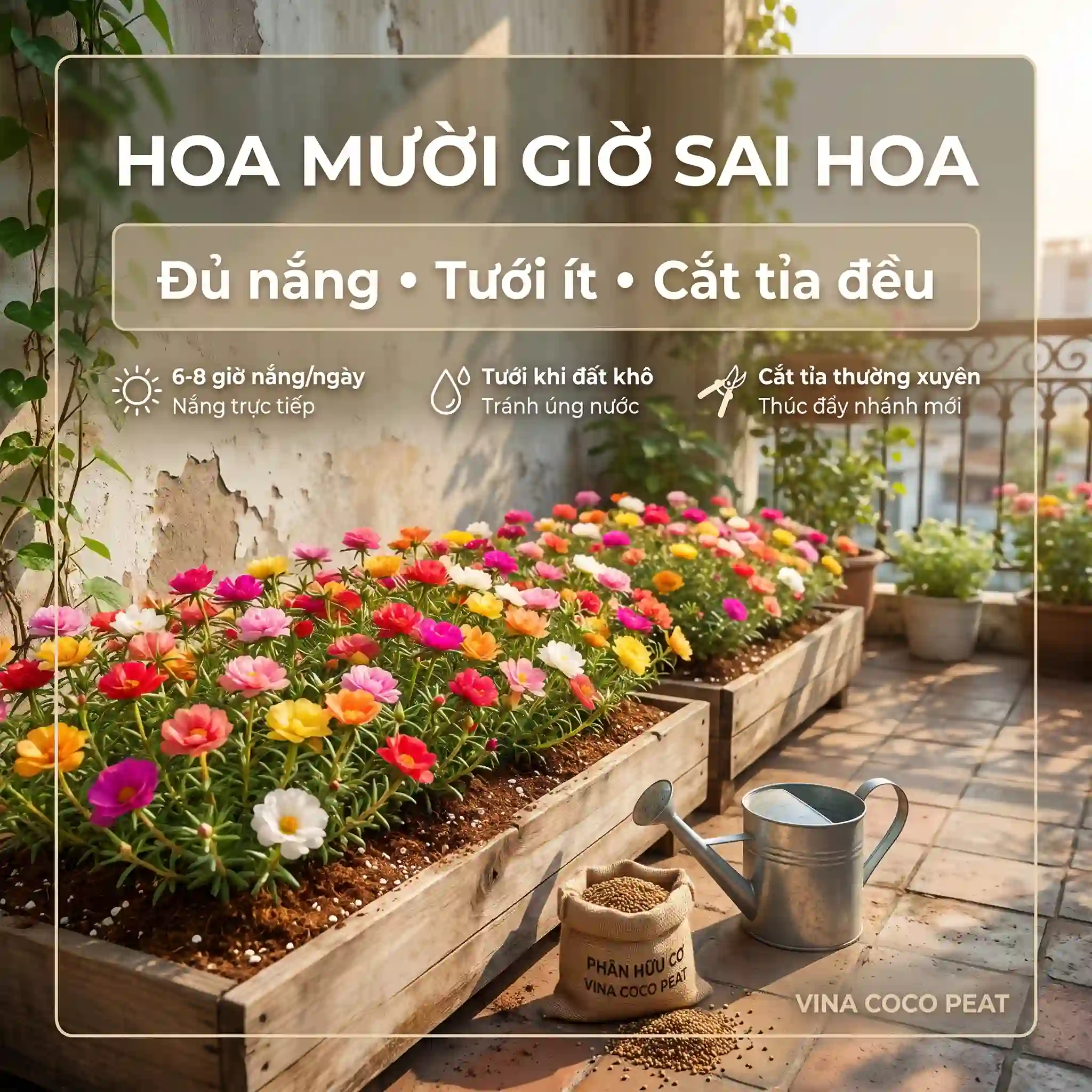 Cách chăm sóc hoa mười giờ sai hoa nhờ đủ nắng tưới ít và cắt tỉa đều