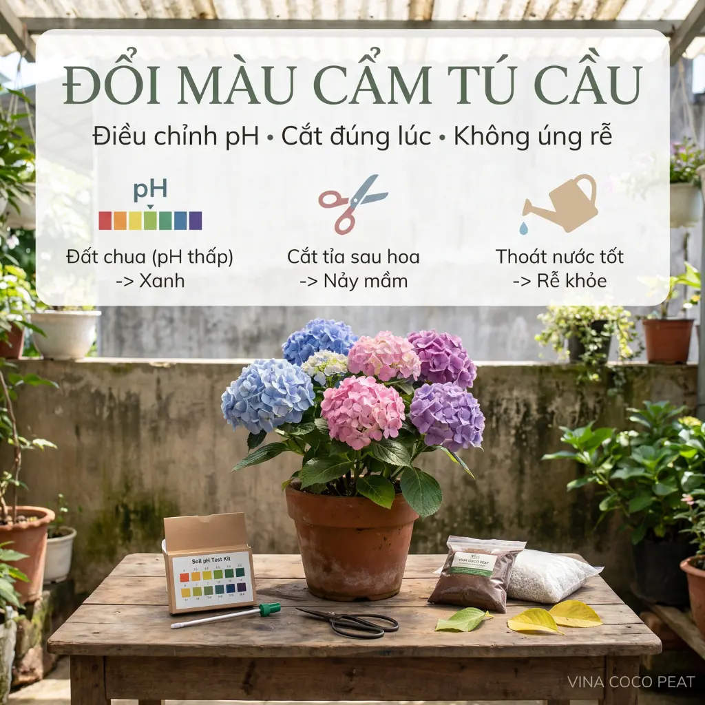 Cách đổi màu hoa cẩm tú cầu bằng điều chỉnh pH đất và kiểm soát thoát nước