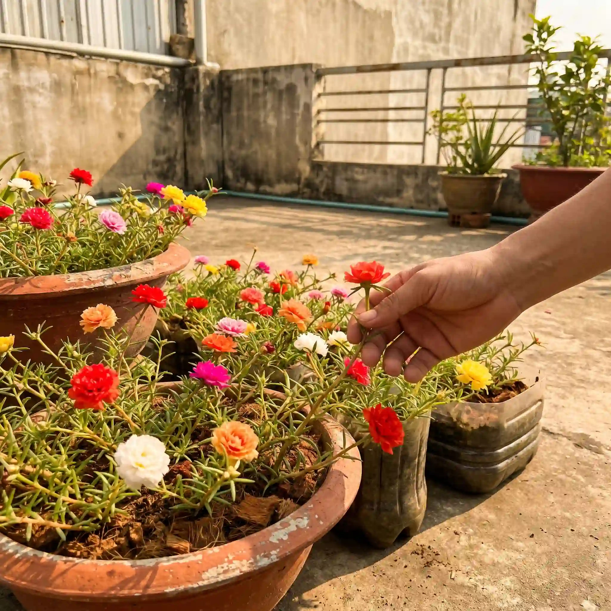 Cách tưới nước hoa mười giờ trong chậu giúp cây đủ ẩm nhưng không bị úng rễ