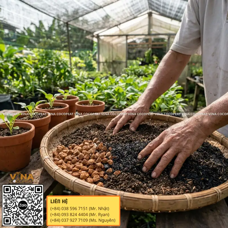 Công thức trộn mụn dừa với trấu hun và giá thể hữu cơ