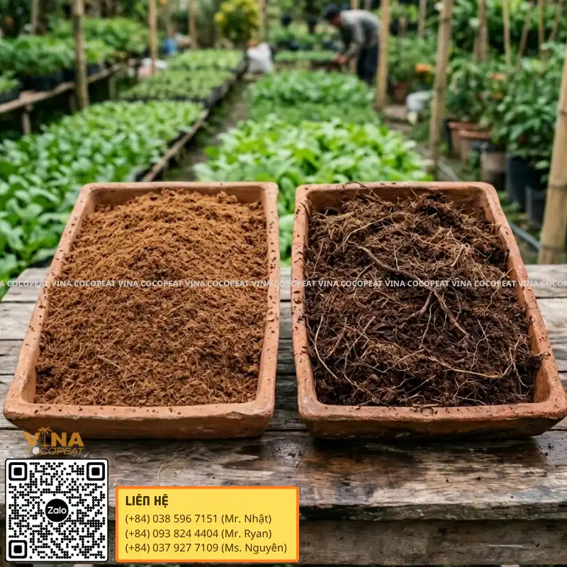 So sánh mụn dừa mới và mụn dừa cũ sau một vụ trồng cây