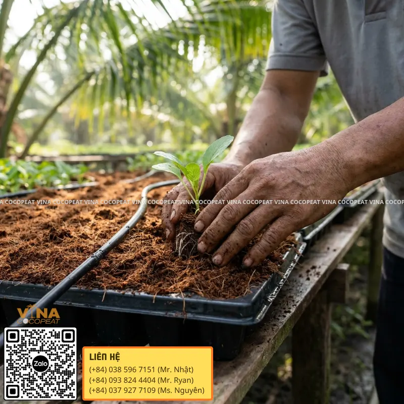 Mụn dừa nén trồng cây giúp giá thể tơi xốp và giữ ẩm