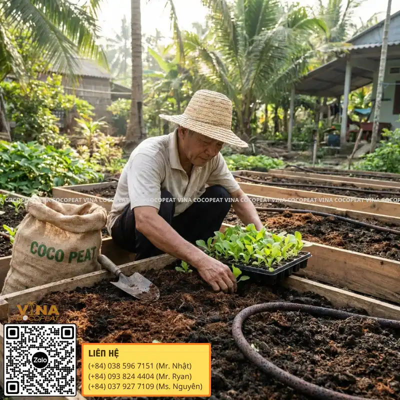 Cách dùng mụn dừa trồng rau sạch tại nhà hiệu quả