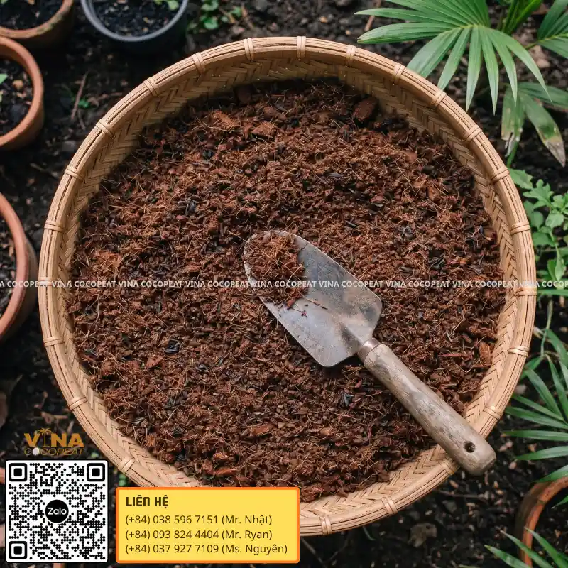 Chuẩn bị mụn dừa mới và dụng cụ để thay giá thể cho cây