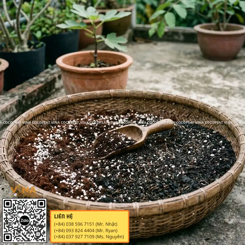 Tỷ lệ phối trộn mụn dừa perlite và trấu hun trồng sung Mỹ