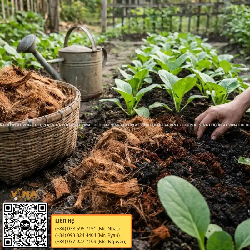 Xơ dừa cải tạo đất giúp giữ ẩm và làm tơi xốp đất trồng