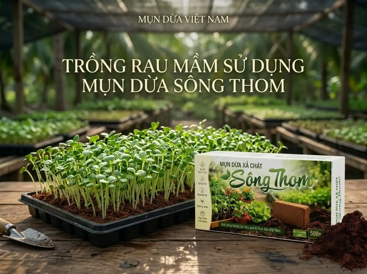 Cách dùng mụn dừa xả chát Sông Thom để trồng rau mầm xanh tốt tại nhà