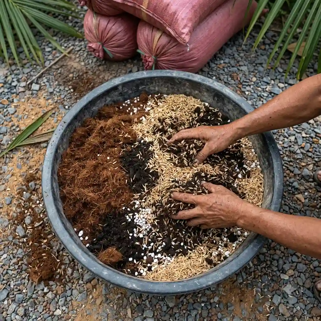 Cách trộn mụn dừa trồng rau với trấu và Perlite làm giá thể
