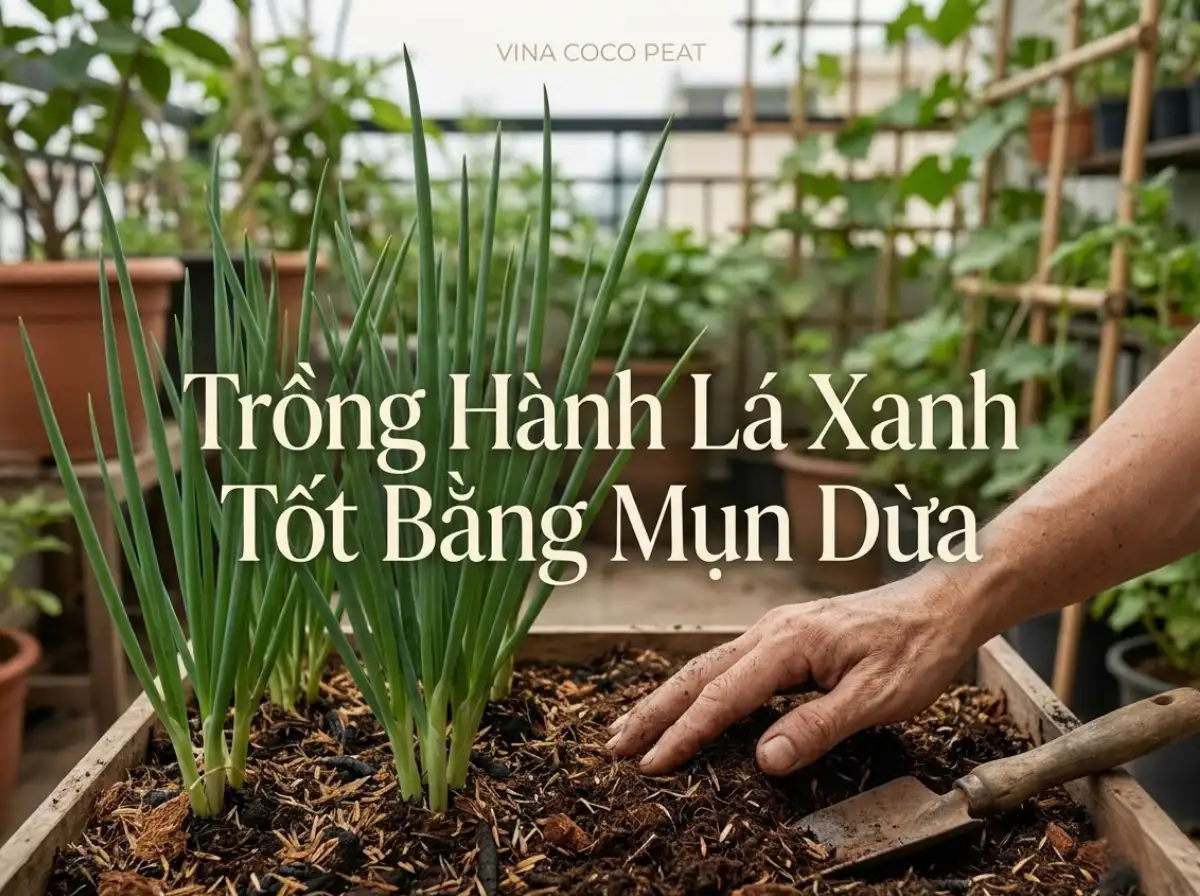 Trồng hành lá bằng mụn dừa trên sân thượng tại nhà