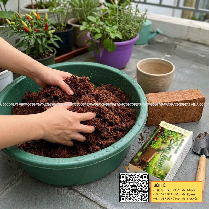 Cách làm nở viên nén mụn dừa 500g Sông Thom và làm tơi giá thể