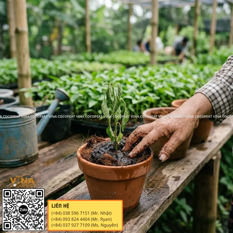 Cây bị héo trong chậu mụn dừa quá ẩm do giá thể thiếu độ thoáng khí