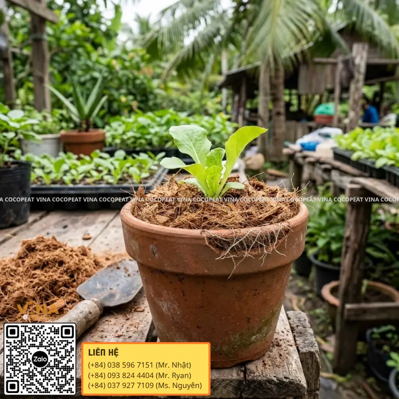 Mụn dừa thô tạo cấu trúc giá thể thoáng khí cho cây trồng trong chậu