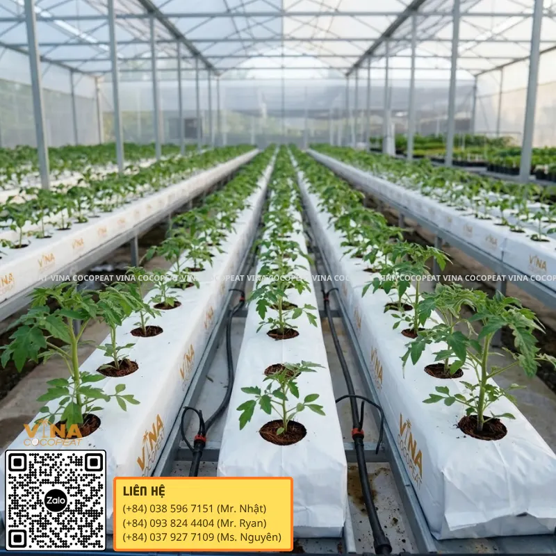 Giá thể Grow Bag chất lượng cao kết hợp tưới nhỏ giọt trong nhà kính