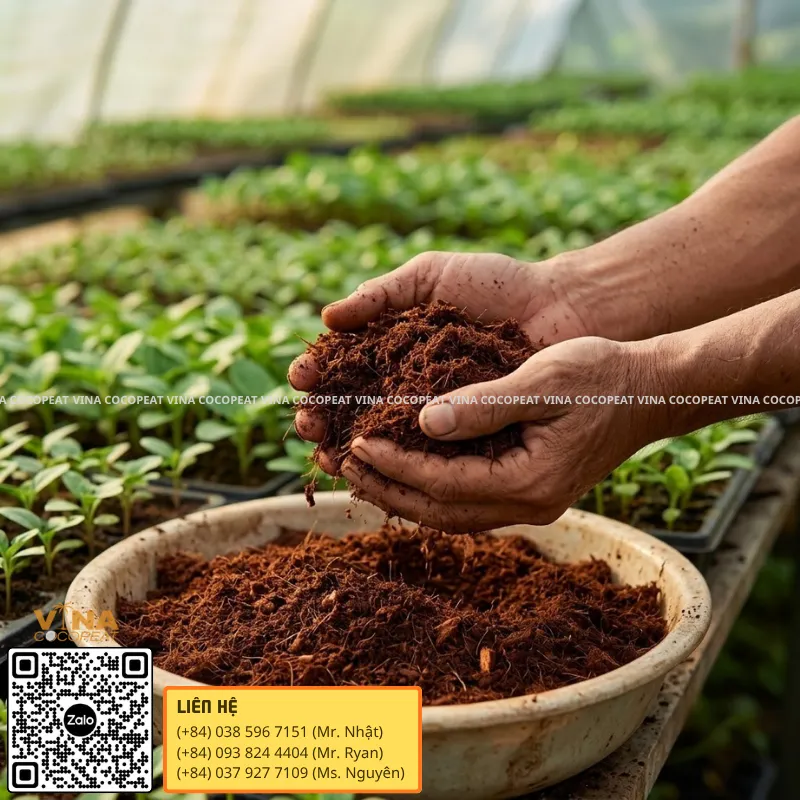 Giá thể mụn dừa sạch Low EC tơi xốp dùng trong khu ươm cây giống