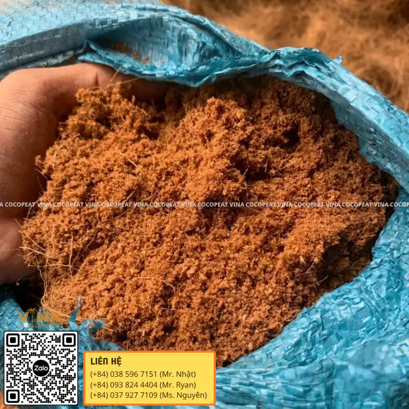 Giá thể mụn dừa tơi xốp với cấu trúc sợi và hạt xơ dừa tự nhiên