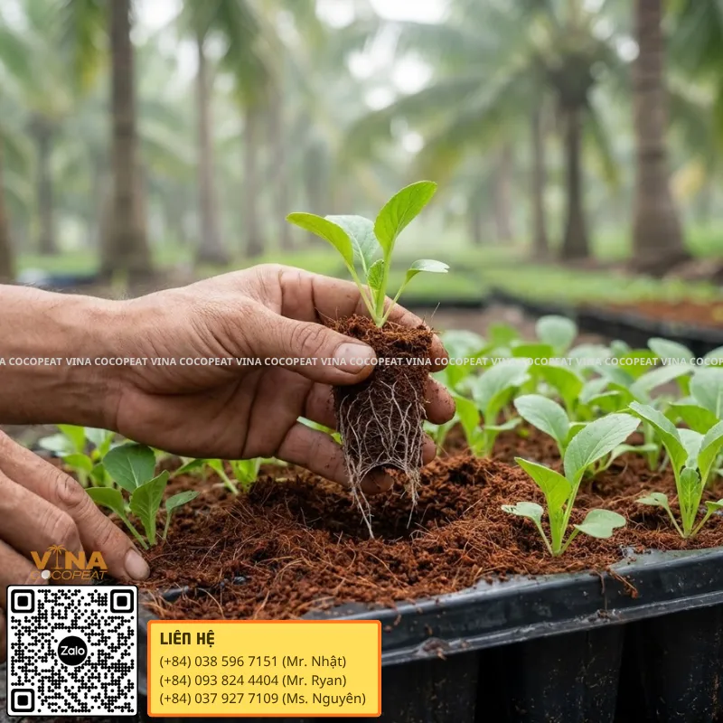 Cây con phát triển rễ trong giá thể mụn dừa mịn