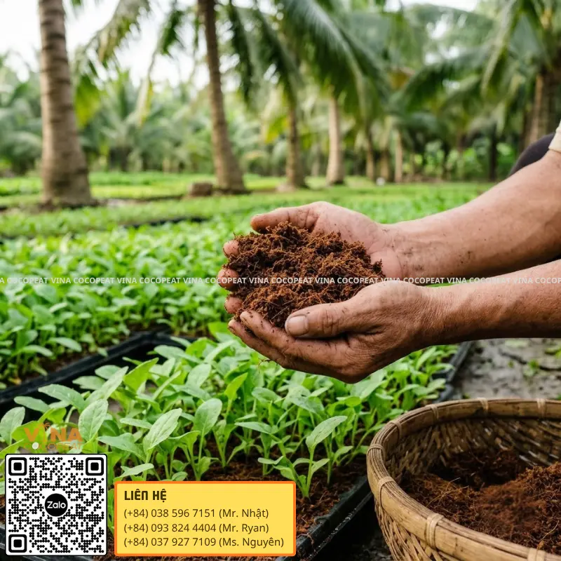 Giá thể mụn dừa được sử dụng trong khu ươm cây giống tại Việt Nam