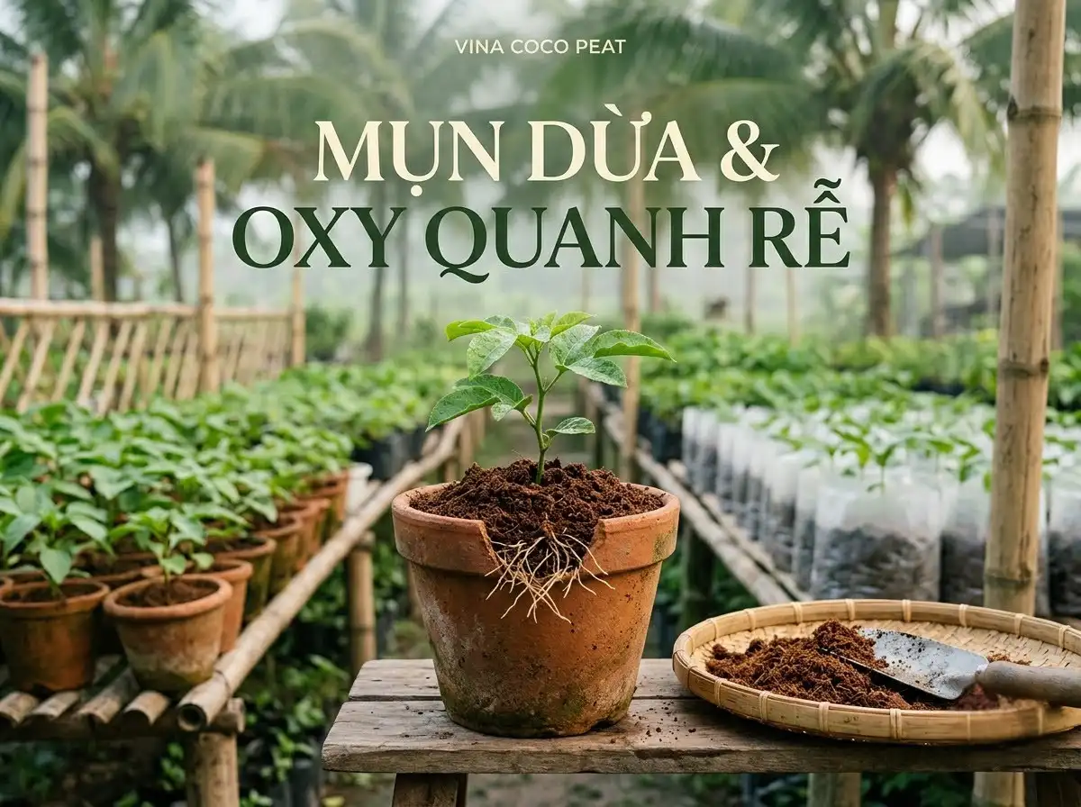 Mụn dừa ảnh hưởng thế nào đến oxy quanh rễ cây trong giá thể trồng chậu