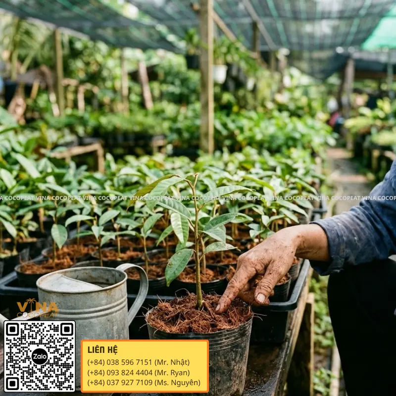 Kiểm tra độ ẩm của mụn dừa trước khi tưới nước cho cây trồng